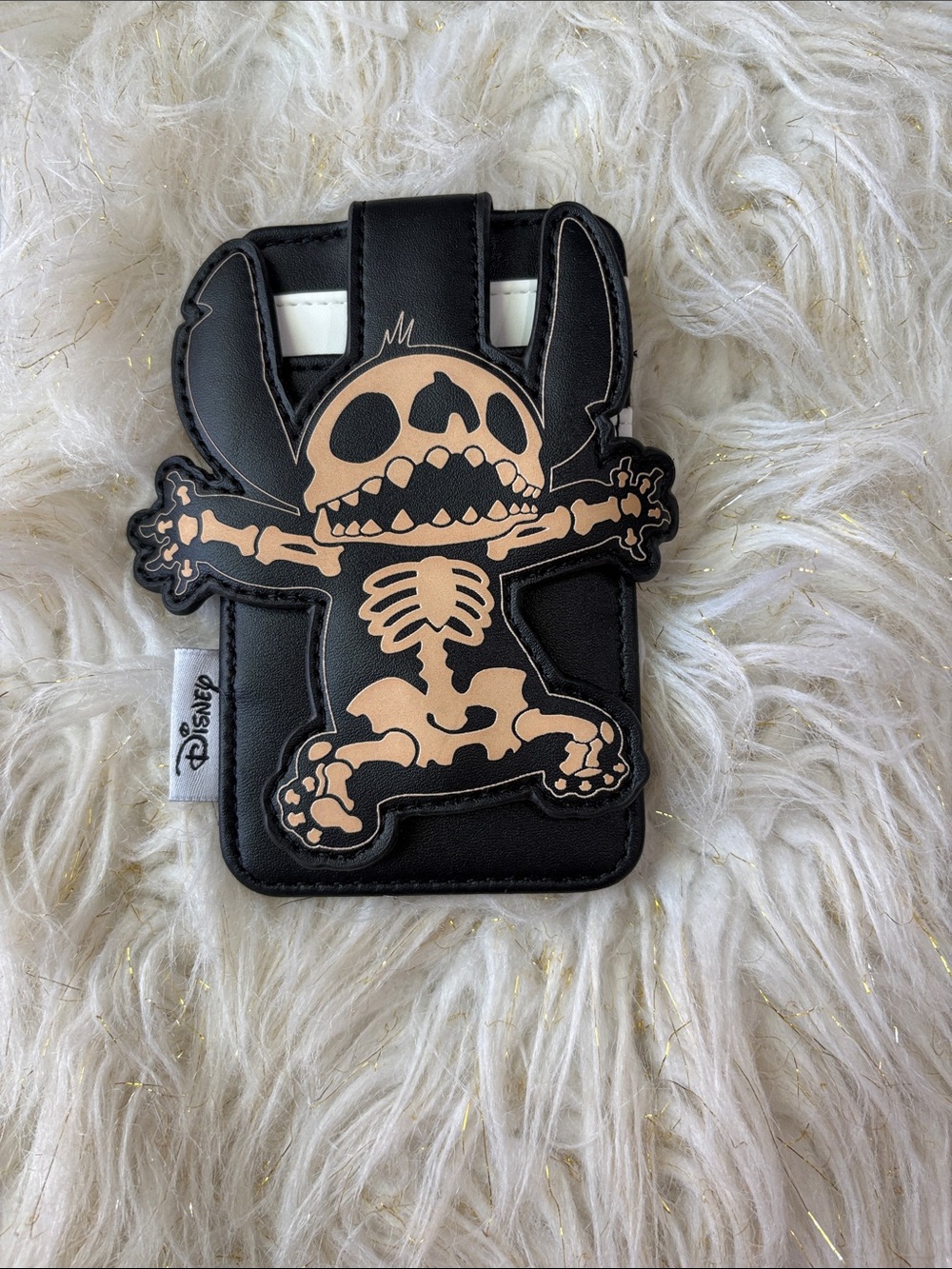 Disney Black Card Holder with Tan Skeleton Stitch Design